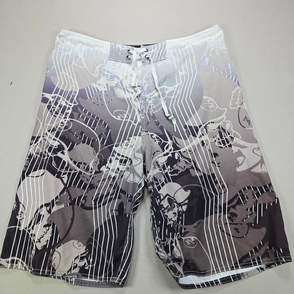 Metal Mulisha Board Shorts Skull Graphic Geometric Gray Mens 34